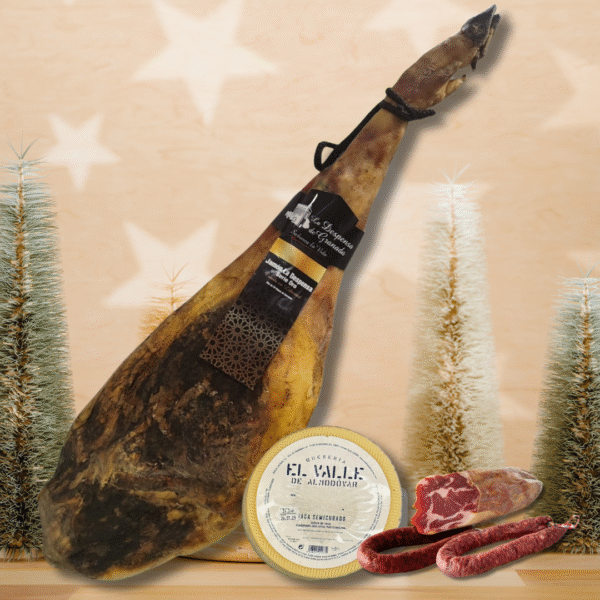 Lote nº8 Navideño Jamón Serie Oro de 9 kg, Queso Semicurado, Cabecero, Chorizo y Salchichón – ¡Un Festín para Celebrar las Fiestas! 🎉🎄